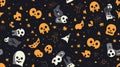 seamless halloween pattern with skulls bats and bats on a black background Royalty Free Stock Photo