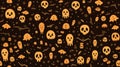 seamless halloween pattern with skulls bats and bats on a black background Royalty Free Stock Photo