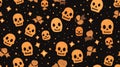 seamless halloween pattern with skulls and bats on a black background Royalty Free Stock Photo