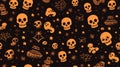 seamless halloween pattern with skulls bats and stars on a black background Royalty Free Stock Photo