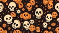 seamless halloween pattern with skulls on black background Royalty Free Stock Photo