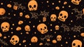 seamless halloween pattern with skulls and spiders on a black background Royalty Free Stock Photo