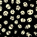 Seamless halloween pattern with skulls. Vector illustration, on black background.