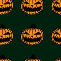 Seamless halloween patttern with scary pumpkins, tile texture with Jacks Lanterns Royalty Free Stock Photo