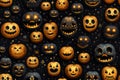 seamless halloween pumpkins pattern on black background Royalty Free Stock Photo