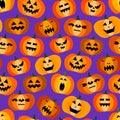 Seamless halloween scary orange pumpkins pattern