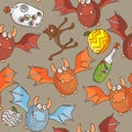 Seamless halloween vector pattern with cats, bats, pumpkins Royalty Free Stock Photo