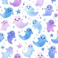 Seamless Halloween watercolor pattern with funny ghosts on transparent background. This pattern is ideal for Royalty Free Stock Photo