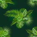 Seamless hand drawn botanical exotic vector pattern with green palm leaves