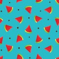 Seamless hand drawn cute watermelon slice watercolor doodle pattern