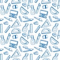 Seamless hand drawn doodle back to school theme pattern. Royalty Free Stock Photo