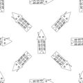 Seamless hand drawn doodle contour houses pattern in line art style Royalty Free Stock Photo