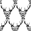 Seamless with hand drawn dressed up deer Royalty Free Stock Photo