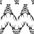 Seamless with hand drawn dressed up deer Royalty Free Stock Photo