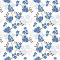 Seamless hand drawn forget me not flowers pattern, wall paper, high quality for print, scrapbooking, retro style, floral ornament, Royalty Free Stock Photo