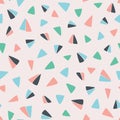 Seamless hand drawn geometric pattern with flying paper plane like triangles. Surface pattern design.