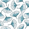 Seamless hand drawn ginkgo biloba leaf pattern