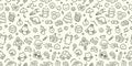 Seamless hand drawn kid doodle pattern. Cute scribble set of sun, flower, smile, heart, animal, cloud, star, rainbow