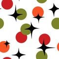 Seamless hand drawn mid century modern pattern in red green orange colors. Retro vintage 50s 60 diamond atomic age mcm Royalty Free Stock Photo