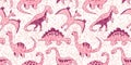 Seamless hand drawn pastel baby pink dinosaur pattern with polka dot leopard spots background Royalty Free Stock Photo