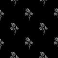 Seamless hand drawn pattern of abstract chamomile flowers isolated on black background. Vector floral illustration. Cute doodle Royalty Free Stock Photo