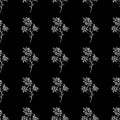 Seamless hand drawn pattern of abstract chamomile flowers isolated on black background. Vector floral illustration. Cute doodle Royalty Free Stock Photo