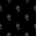 Seamless hand drawn pattern of abstract dandelion flowers isolated on black background. Vector floral illustration. Cute doodle Royalty Free Stock Photo