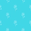 Seamless hand drawn pattern of abstract dandelion flowers isolated on blue background. Vector floral illustration. Cute doodle Royalty Free Stock Photo