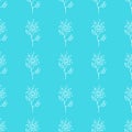 Seamless hand drawn pattern of abstract dandelion flowers isolated on blue background. Vector floral illustration. Cute doodle Royalty Free Stock Photo