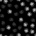 Seamless hand drawn pattern of abstract rose flowers isolated on black background. Vector floral illustration. Outline floral Royalty Free Stock Photo