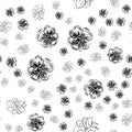 Seamless hand drawn pattern of abstract rose flowers isolated on white background. Vector floral illustration. Outline floral Royalty Free Stock Photo