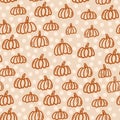 seamless hand drawn pattern beige brown polka dot background ripe organic pumpkin squashes. For halloween thanksgiving Royalty Free Stock Photo