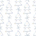 Seamless hand drawn Pattern with Christmas tree and snowflakes. Vector illustration for your design. Perfect for wallpapers,