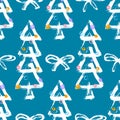 Seamless hand drawn Pattern with Christmas tree. Vector illustration for your design. Perfect for wallpapers, pattern fills, web