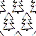 Seamless hand drawn Pattern with Christmas tree. Vector illustration for your design. Perfect for wallpapers, pattern fills, web