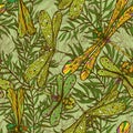 Seamless hand drawn pattern with dragonflies Royalty Free Stock Photo