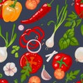 Seamless hand drawn pattern with healthy vegetables, Vegetarian healthy food vector. Farmers market