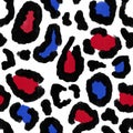 Seamless hand drawn pattern with patriotic leopard cheetah background. American US 4th fourth of July independence day