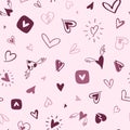Seamless hand drawn pattern with pink hearts