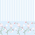 Seamless hand drawn pattern sakura blooming branch on blue, striped Royalty Free Stock Photo