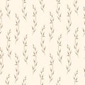 Seamless hand drawn pattern with thin elegant gray branches on a cold beige background