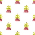 Seamless hand drawn pattern with watercolor cactuses with clipping mask