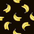 Seamless hand drawn pattern of yellow bananas on a dark background. Graphic print for textiles. Tropical summer stylish Royalty Free Stock Photo