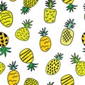 Seamless Hand drawn pineapple fruit doodles with white background