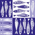 Seamless hand-drawn simple pattern with decorative fish in scandinavian design style Royalty Free Stock Photo