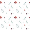 seamless hand drawn watercolor floral pattern with red flowers