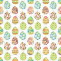 Seamless hand drawn watercolor patterns with pastel Easter eggs