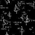 Seamless hand painted pattern with dancing ballerina among music notes Royalty Free Stock Photo