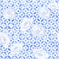 Moroccan poppies seamless tile - indigo blue watercolor