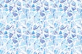 Seamless hand painted watercolor triangle torn paper cool winter blue geometric stained-glass mosaic pattern background